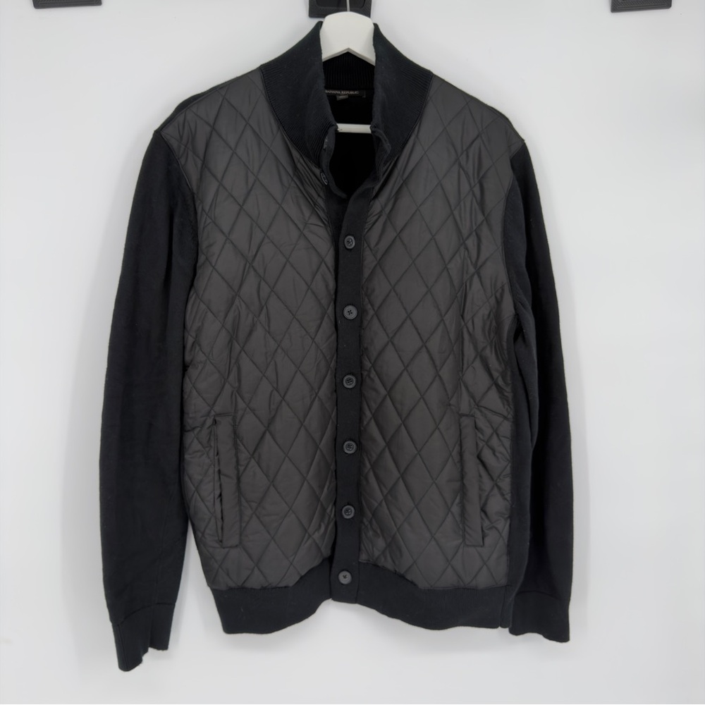 Banana Republic Black Quilted Sweater Jacket Medium Mens
